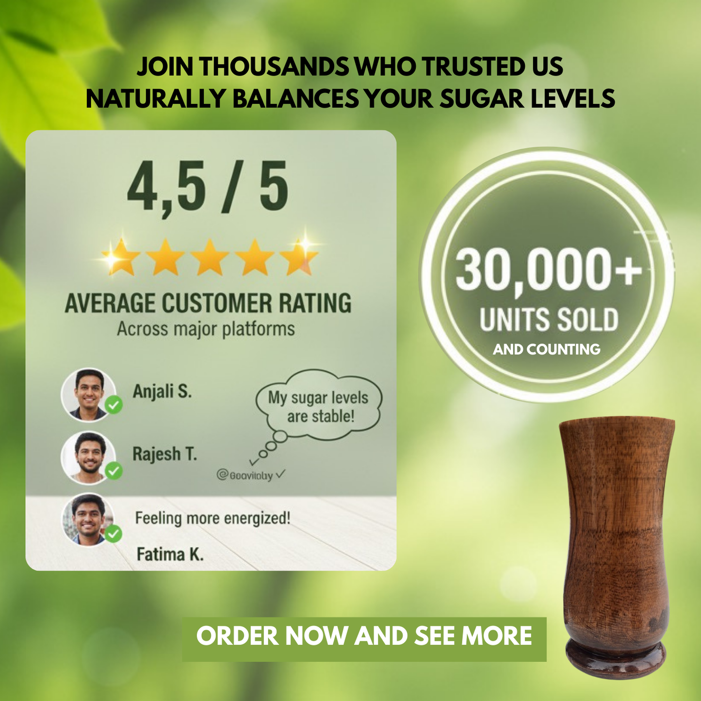 Sugar Balance Wooden Water Glass (100% Natural)